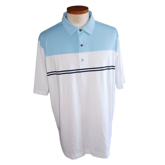 Footjoy Golf Polo Shirt Mens 2XL Heather Sky White Navy Colorblock Lisle 26070 - Picture 12 of 16